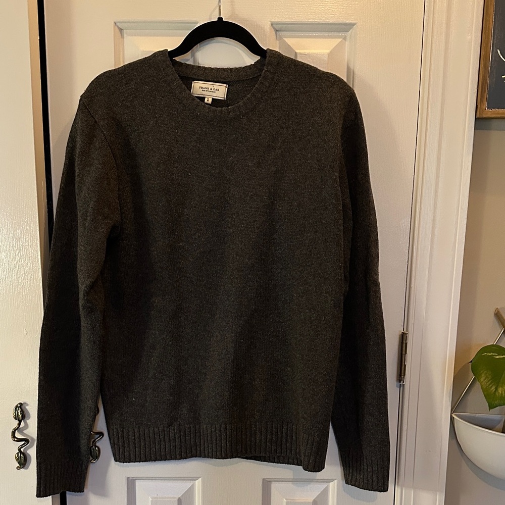 Frank & Oak Dark Gray Crewneck Sweater with suede elbow patches Medium